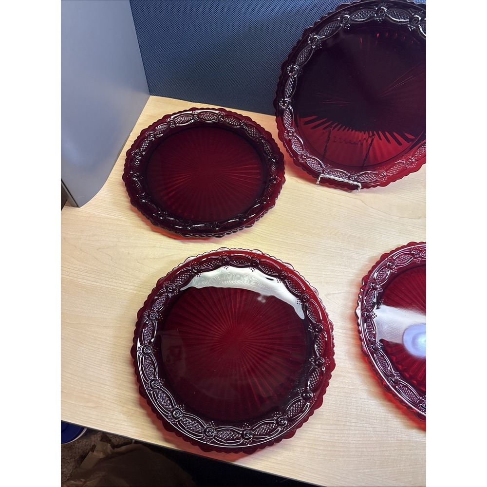 Avon 1876 Cape Cod Dinner Plate 10.5" Ruby Red Pressed Glass Vintage Set of 4 - Picture 7 of 11